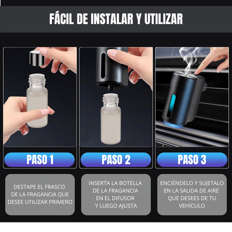 PureRide® Difusor de Auto Inteligente + 3 Fragancias Gratis